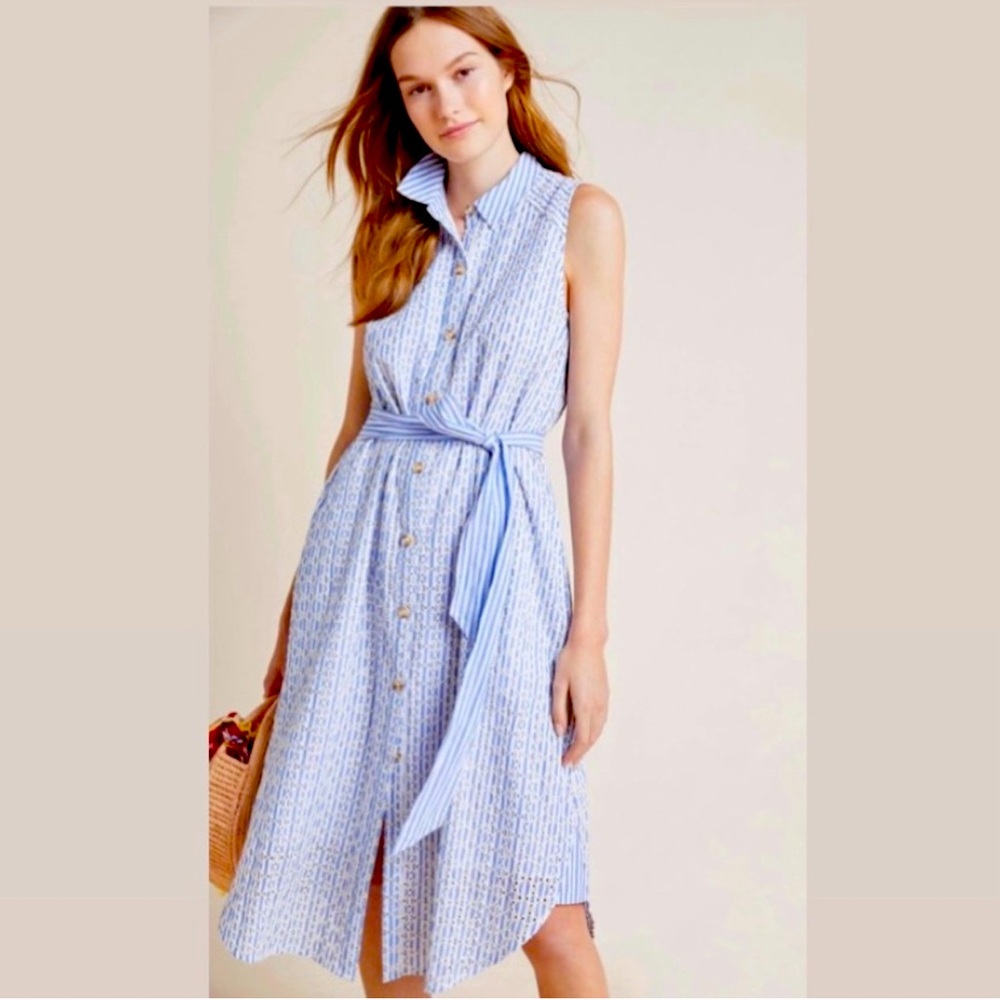 ANTHROPOLOGIE Kismet Cotton Pinstripe Shirt Dress